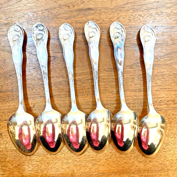 Purity Silverplate Tablespoon Serving Spoon set (6) Orchids Floral Art Nouveau - Picture 9 of 10